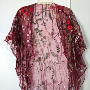 Red floral sheer cover up